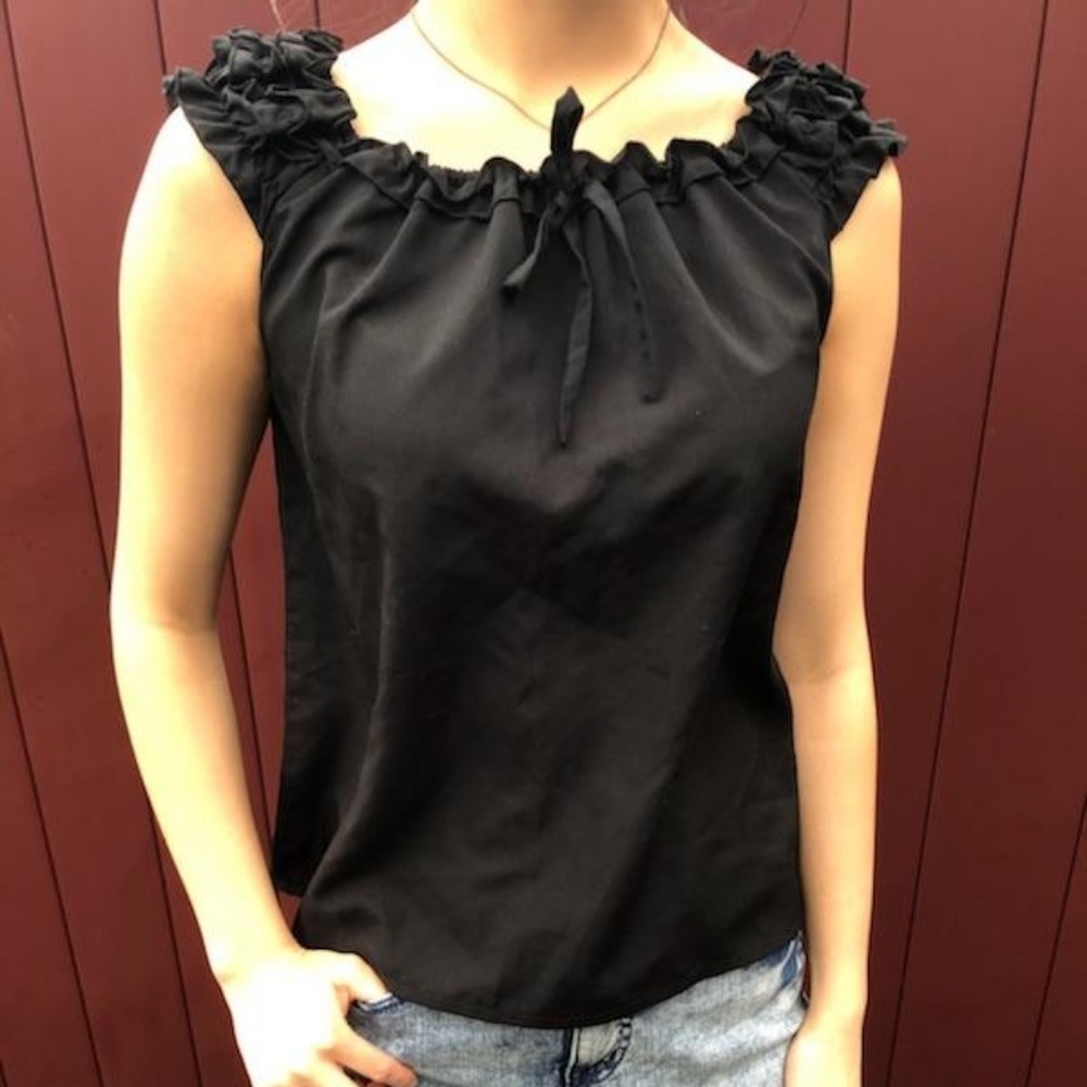 Black Frilled Neckline Blouse